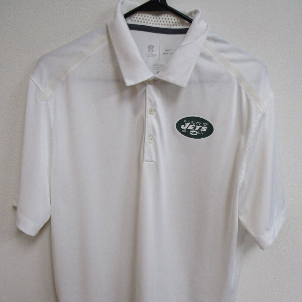 New York Jets Nike Dri-Fit NFL On-Field White Polo Shirt Large Vented Collar